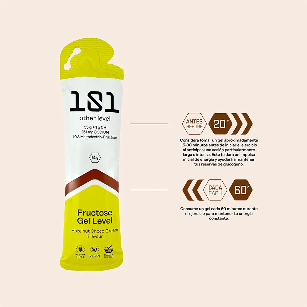 101 Other Level Fructose Gel Level Boks Med Energigeler Hasselnøtt&sjokolade&krem 81g 24 Enheter, One size