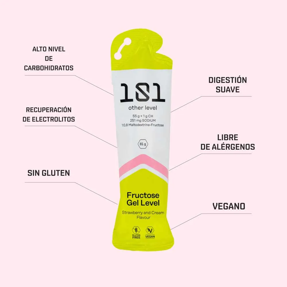 101 Other Level Fructose Level Boks Med Energigeler Fløte Og Jordbær 81g 24 Enheter, One size 101 Other Level Fructose Level Boks Med Energigeler Fløte Og Jordbær 81g 24 Enheter, One size