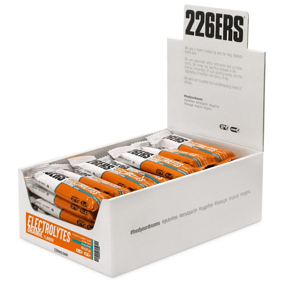 226ERS Electrolytes Vegan Eske Med Seige Energibarer Appelsin 30g 42 Enheter, One size