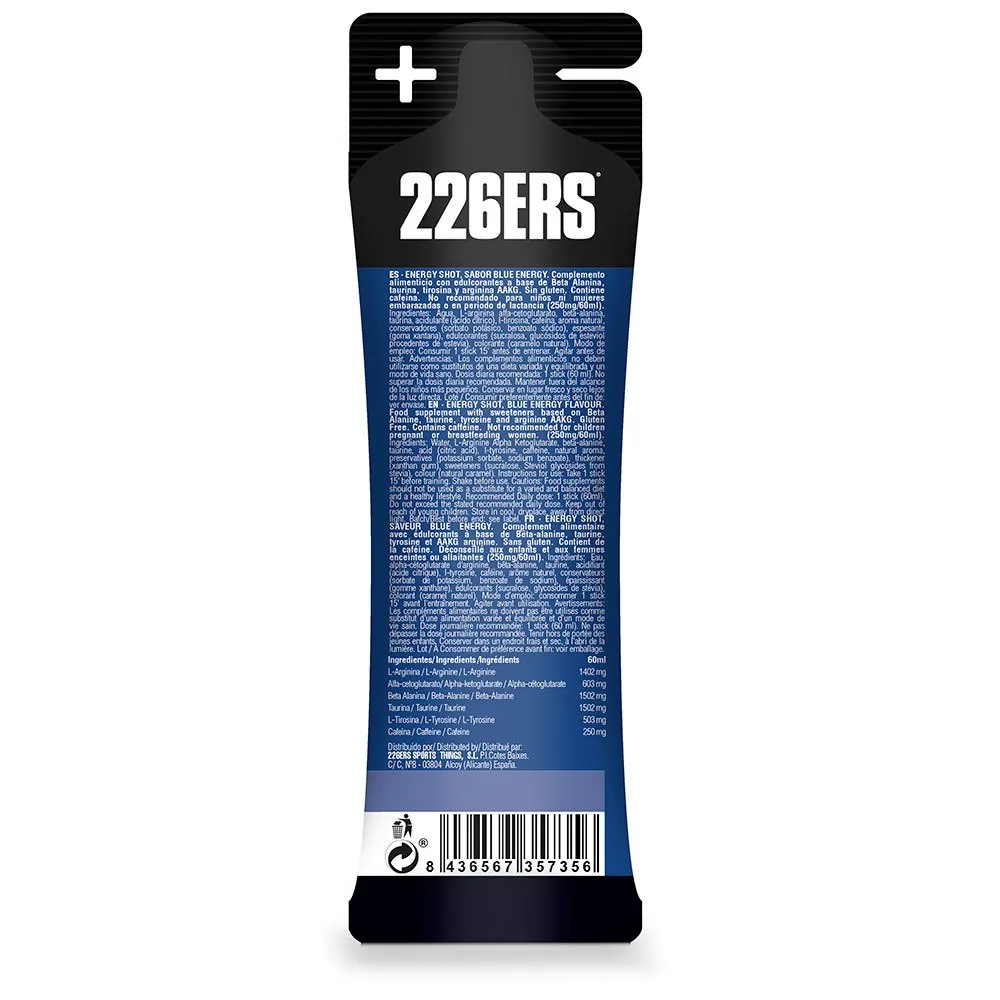 226ERS Shot Xtrem 250mg Caff Energidrikk Enkeltdoseboks Blå Energi 60ml, One size