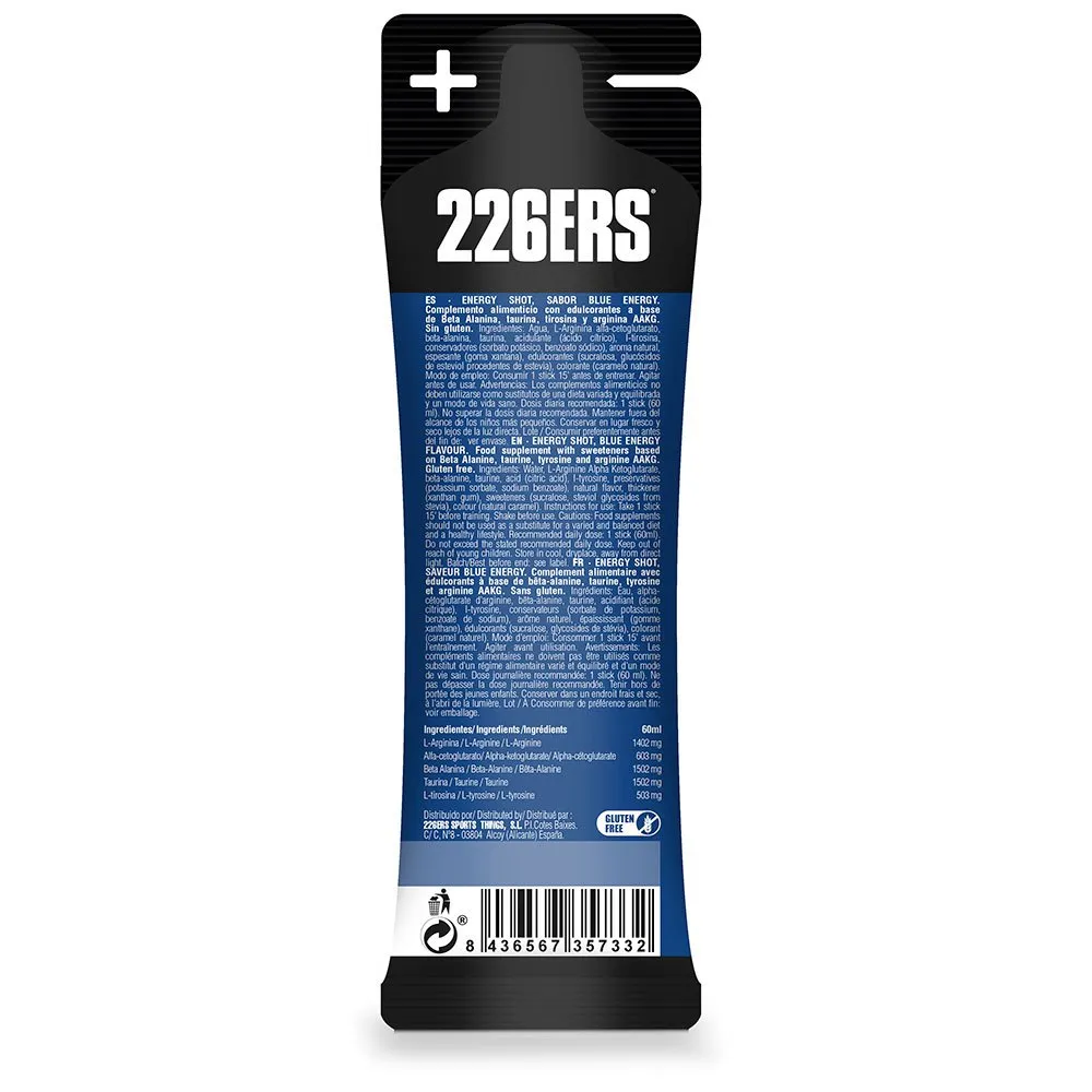 226ERS Shot Zero Caff Energidrikk Enkeltdoseboks Blå Energi 60ml 24 Enheter, One size