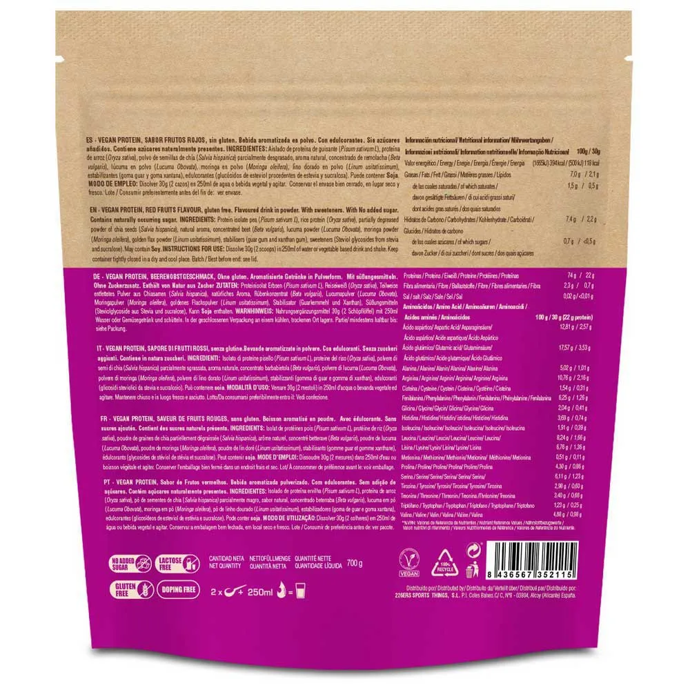 226ERS Vegansk Protein Røde Frukter 700g, Red fruits, One Size