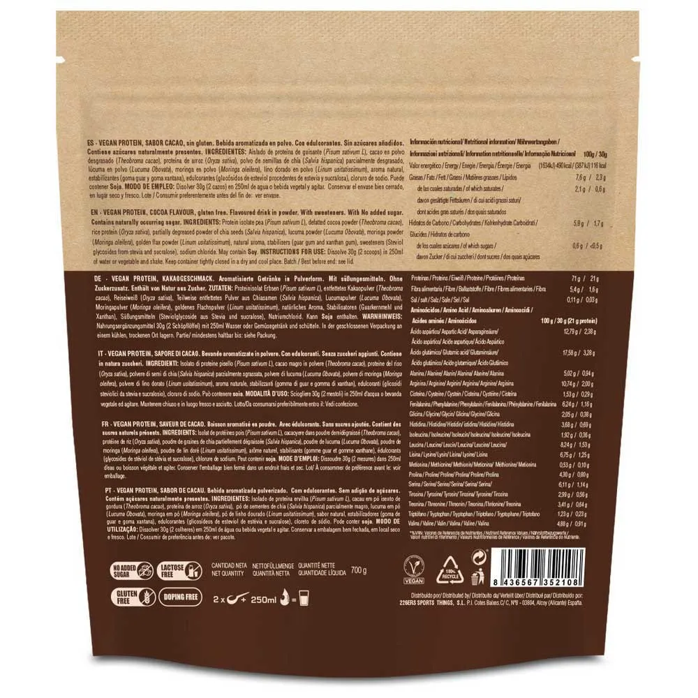 226ERS Vegansk Protein Sjokolade 700g, Chocolate, One Size