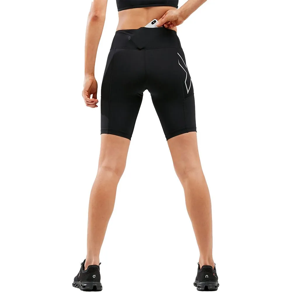 2XU Run Mid Rise Dash Korte Leggings female, Black / silver reflective 2XU Run Mid Rise Dash Korte Leggings female, Black / silver reflective