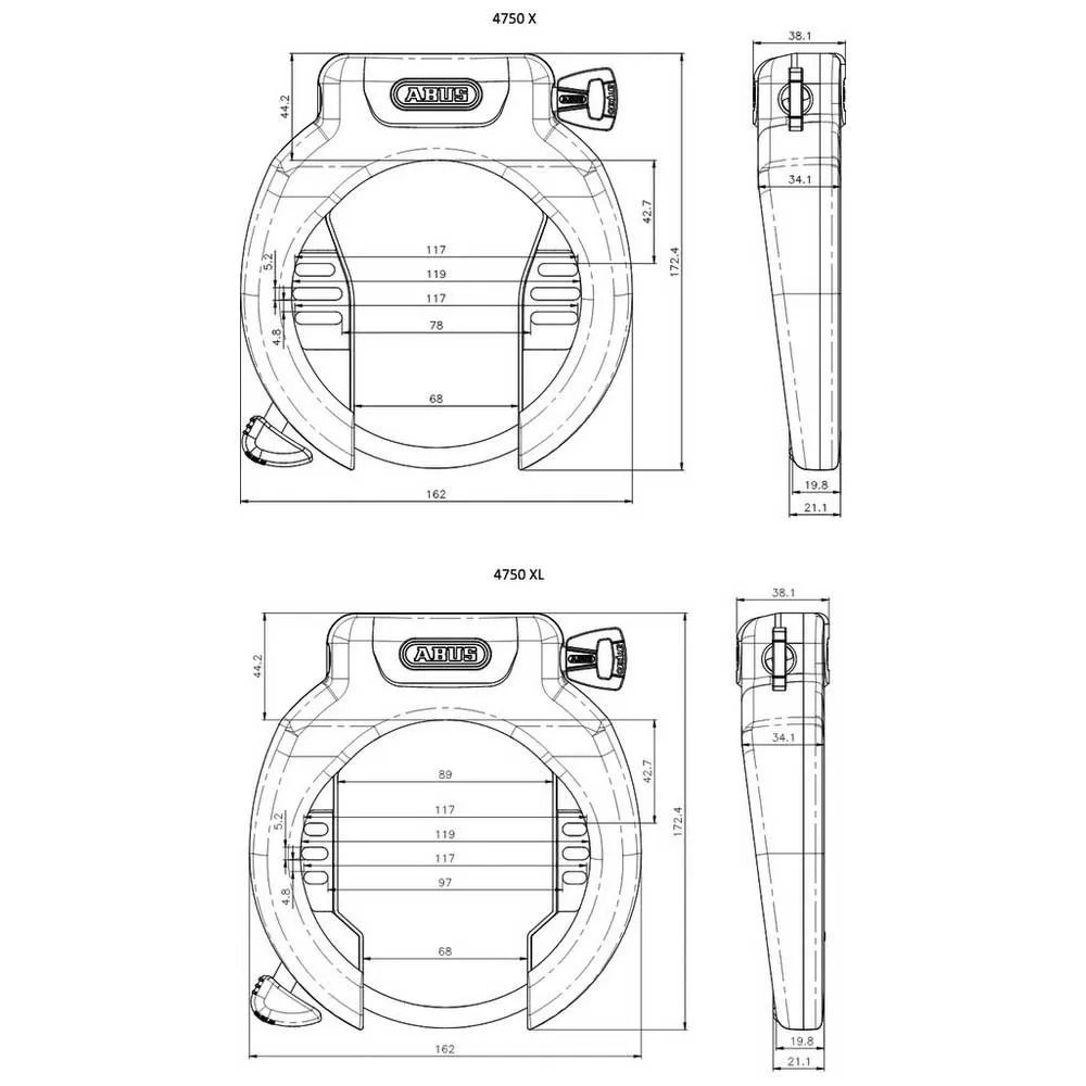 ABUS 4750xl Nr Bk Sykkelrammelås, Black, 89mm ABUS 4750xl Nr Bk Sykkelrammelås, Black, 89mm