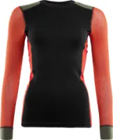 Aclima Women's WoolNet Hybrid Crew Neck Jet Black/Poinciana/Capulet Olive Aclima Women's WoolNet Hybrid Crew Neck Jet Black/Poinciana/Capulet Olive