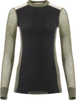 Aclima Women's WoolNet Hybrid Crew Neck Jet Black/Poinciana/Capulet Olive