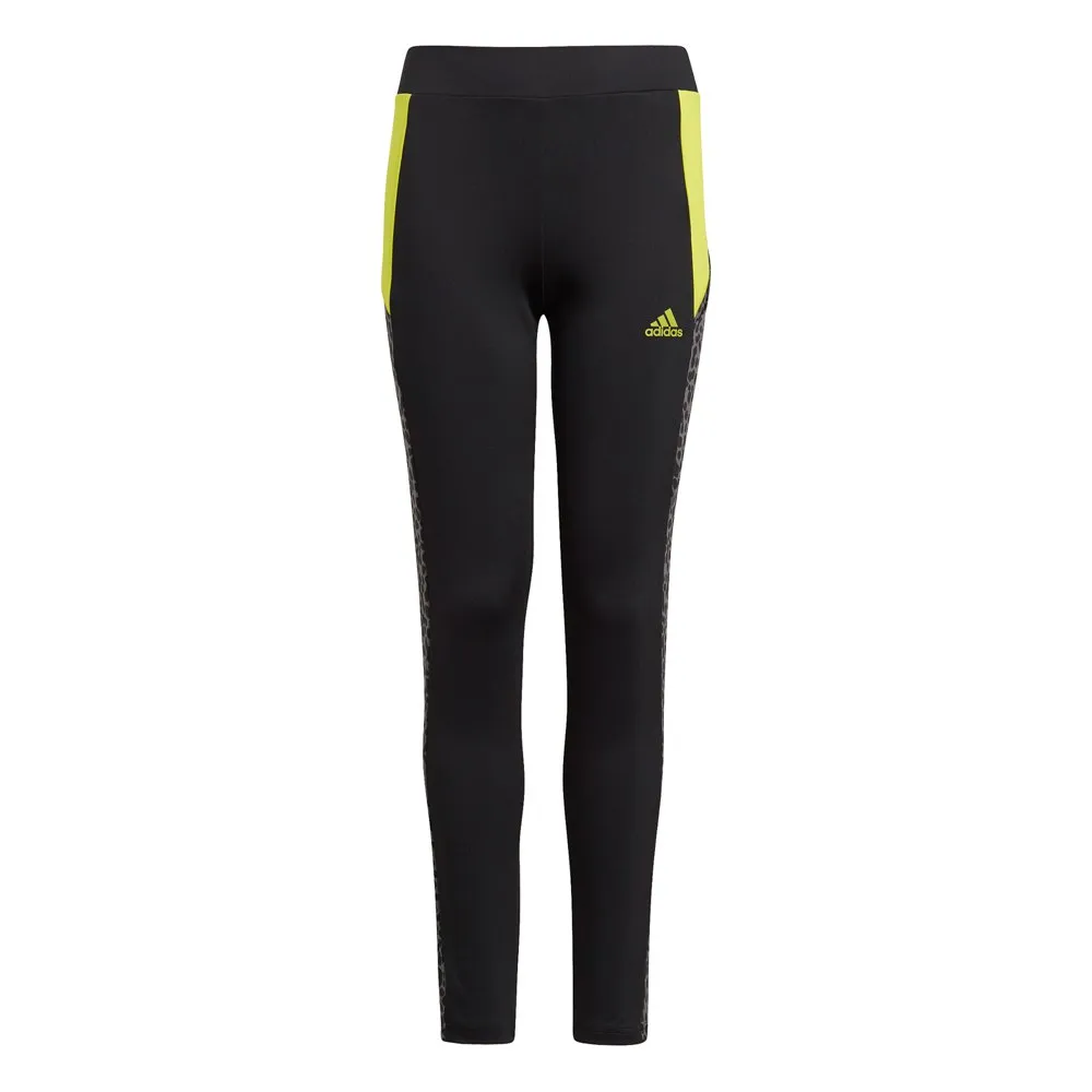 adidas Designed To Move Leopard Leggings, Black / grey five, 3-4Y adidas Designed To Move Leopard Leggings, Black / grey five, 3-4Y