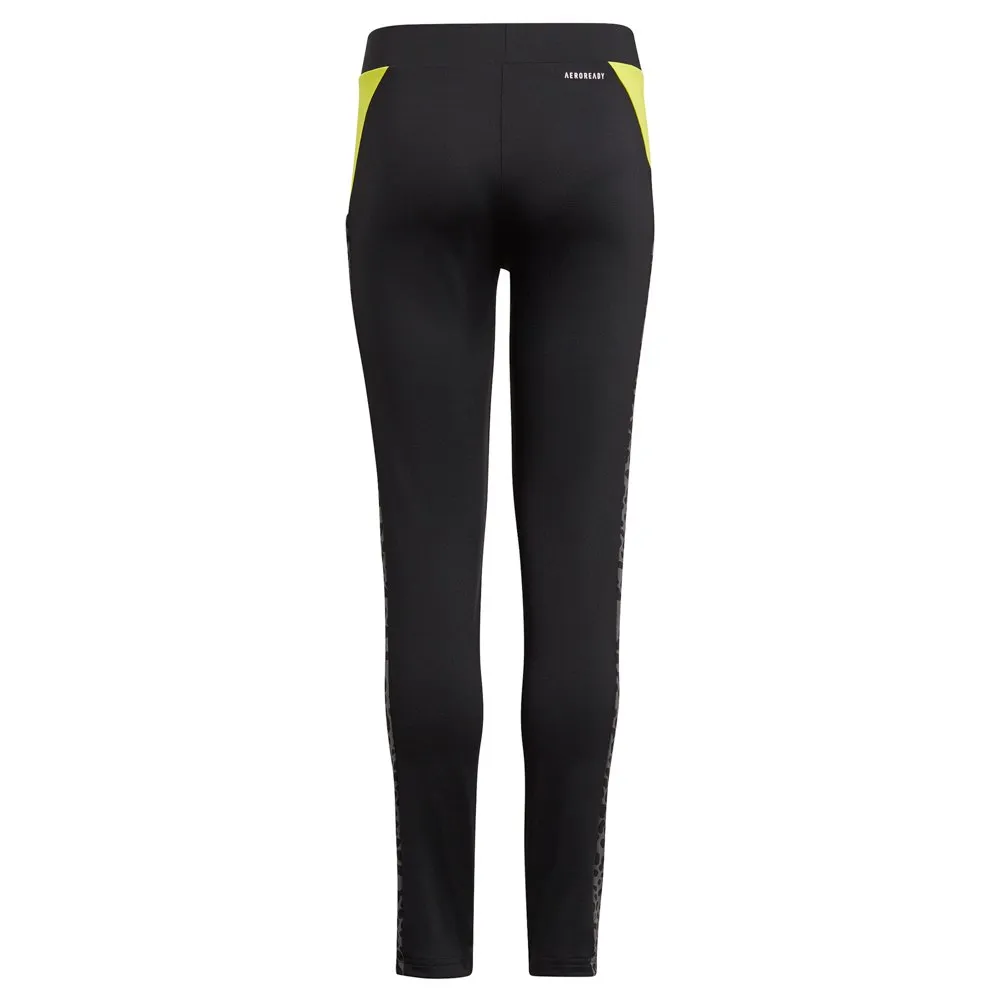 adidas Designed To Move Leopard Leggings, Black / grey five, 3-4Y adidas Designed To Move Leopard Leggings, Black / grey five, 3-4Y