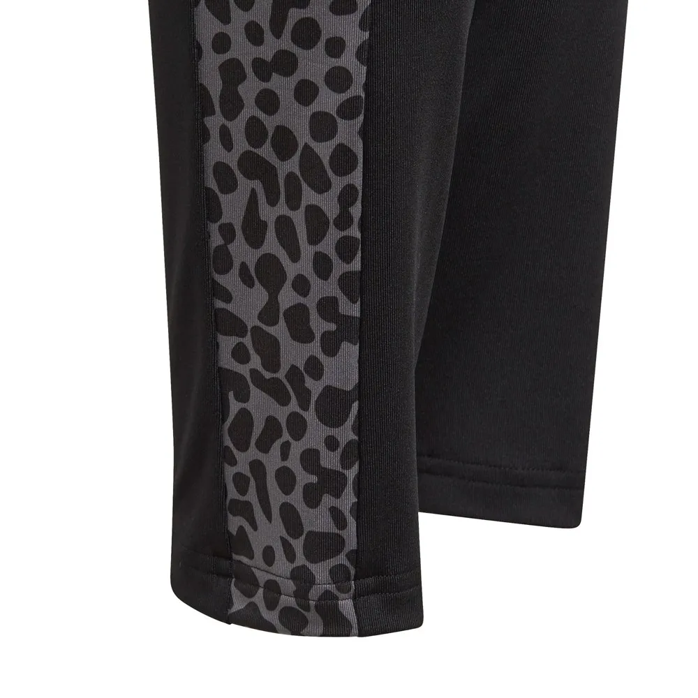 adidas Designed To Move Leopard Leggings, Black / grey five, 3-4Y adidas Designed To Move Leopard Leggings, Black / grey five, 3-4Y