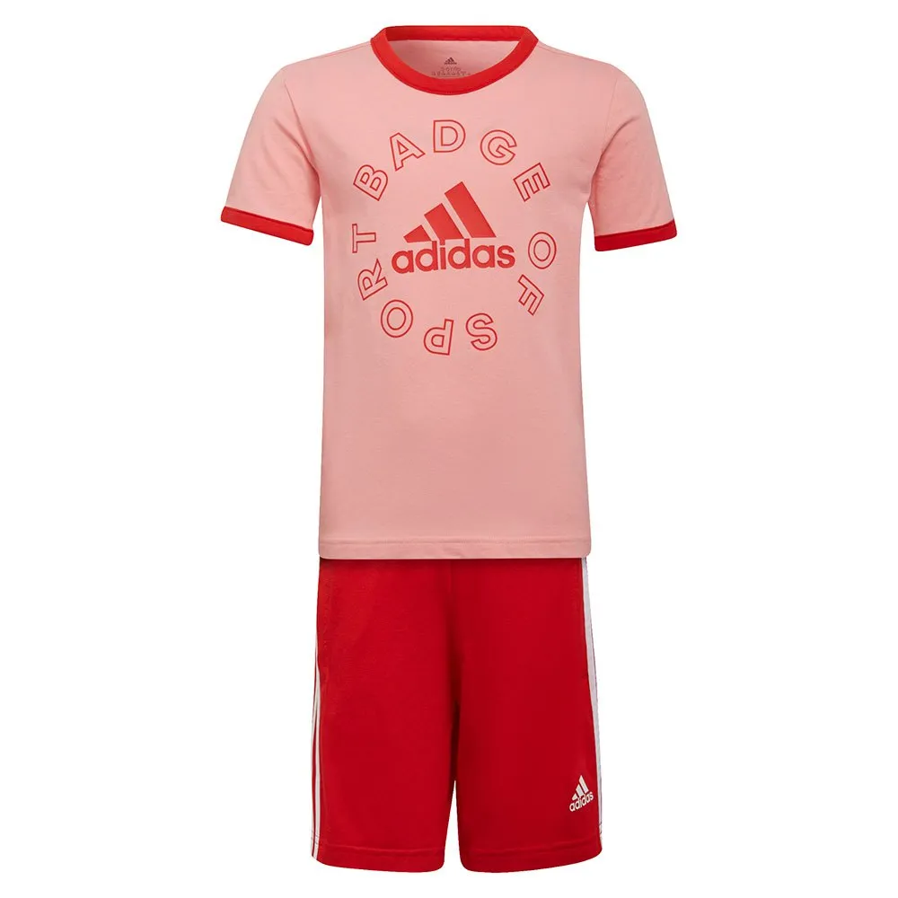 adidas Logo Kortskjorte Sett, Glory pink / vivid red / vivid red s21 / white, 5-6Y
