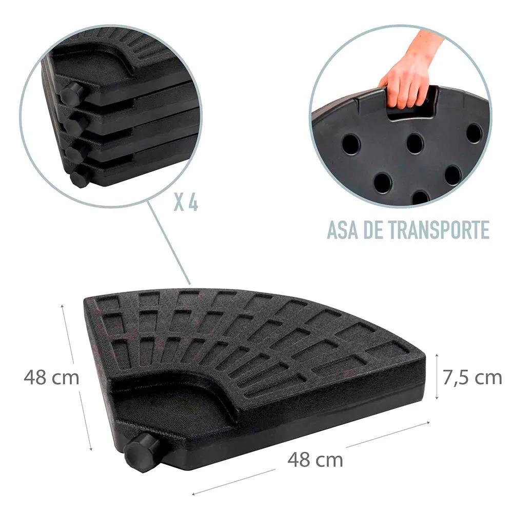 Aktive 4-delt Rundt Påfyllbar Parasollfot unisex, Black, 48 x 48 x 7.5cm