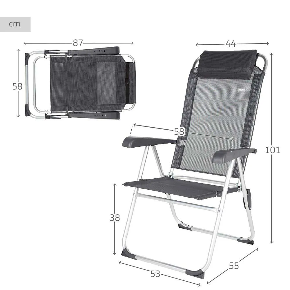 Aktive 44.5x55x103 Cm Aluminium Multiposisjons Sammenleggbar Stol unisex, Grey, One Size