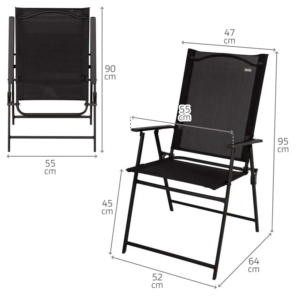 Aktive 61146 Slim 4 Units Foldbar Utendørsstol, Black, One Size