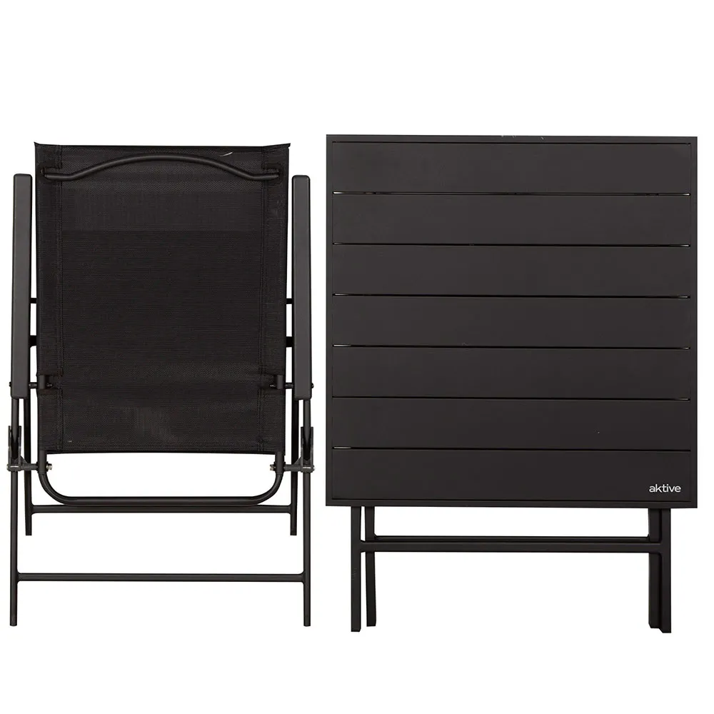 Aktive 61149 Table+2 Armchairs Foldbart Utendørssett, Black, One Size