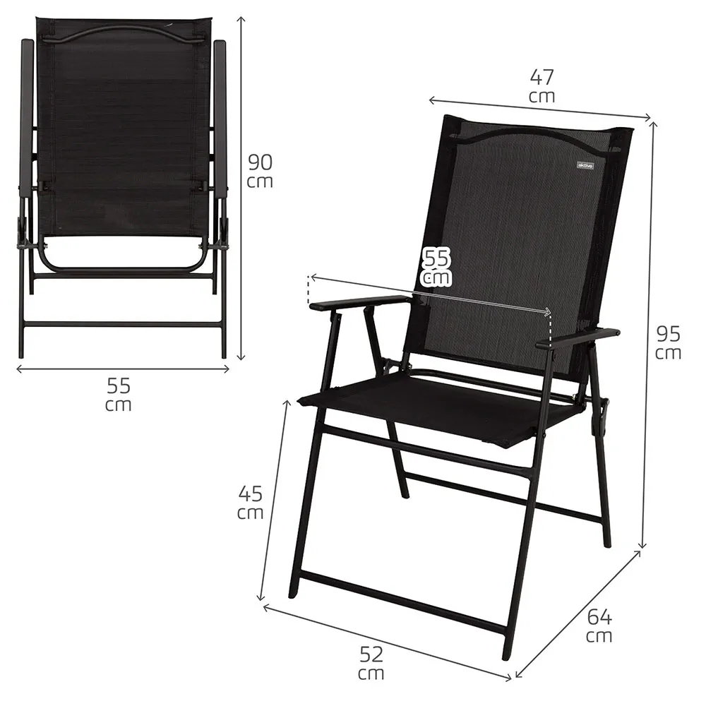 Aktive 61149 Table+2 Armchairs Foldbart Utendørssett, Black, One Size