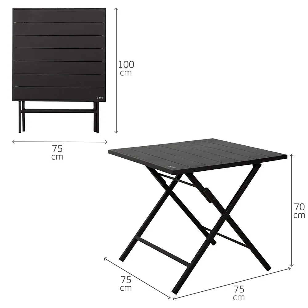 Aktive 61149 Table+2 Armchairs Foldbart Utendørssett, Black, One Size