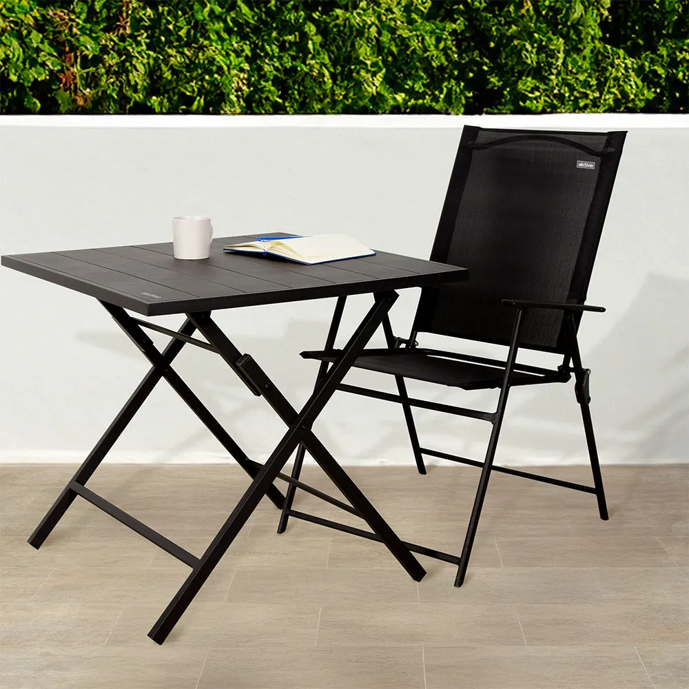 Aktive 61149 Table+2 Armchairs Foldbart Utendørssett, Black, One Size