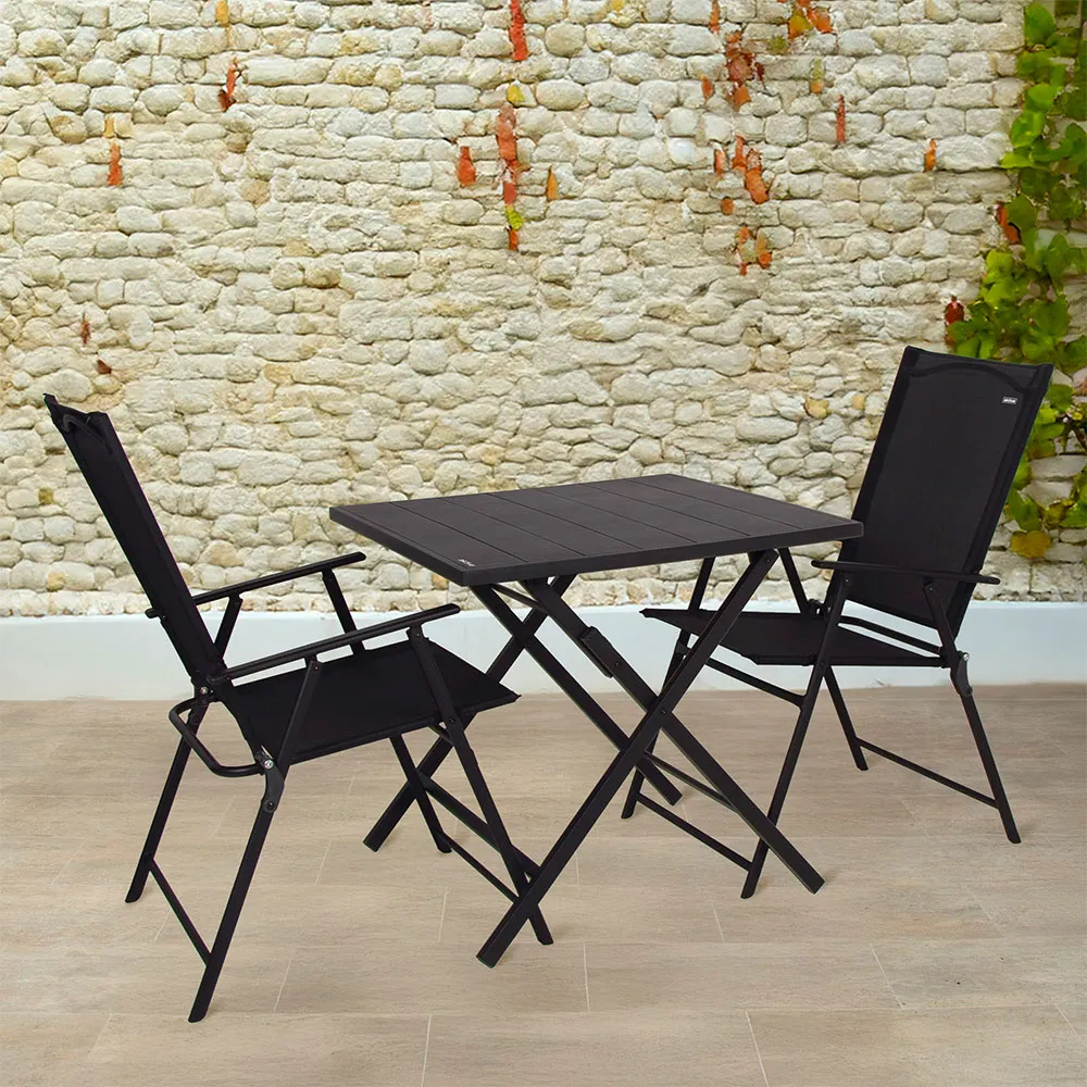 Aktive 61149 Table+2 Armchairs Foldbart Utendørssett, Black, One Size
