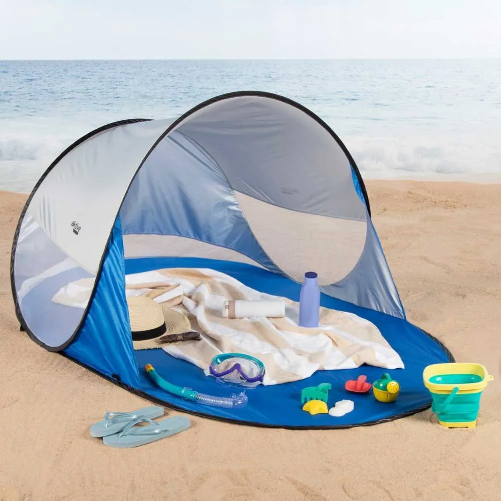 Aktive 62322 Uv50 Popup Vindskjerm Og Strandtelt 120x200x90 Cm unisex, White / blue, 2 places
