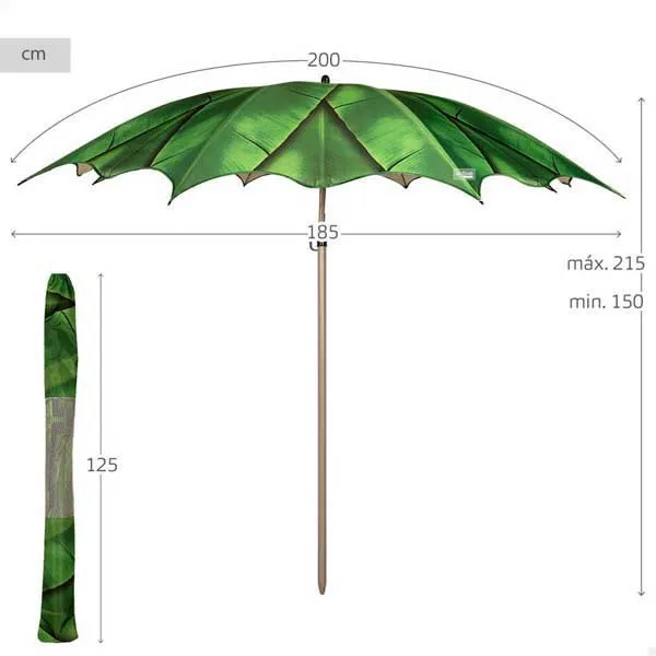 Aktive 62326 Uv40 Ø Vippbar Strandparasoll 200 Cm unisex, Leaves, One Size