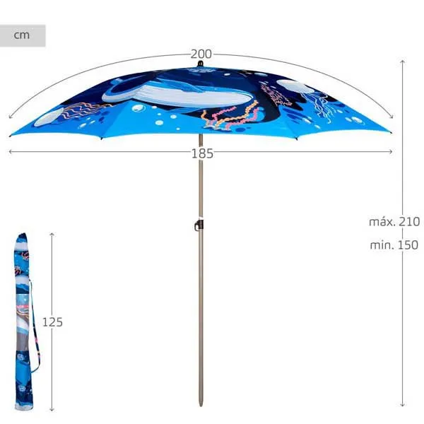 Aktive 62327 Uv40 Ø Vippbar Strandparasoll 200 Cm unisex, Navy, One Size