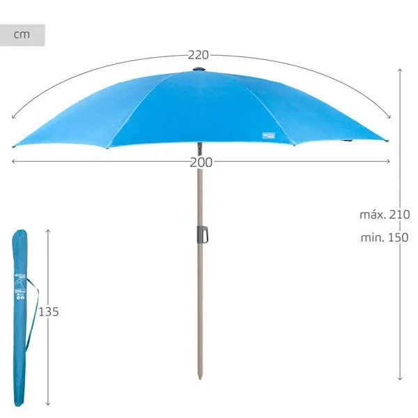 Aktive 62336 Uv50 Ø Stor Tiltbar Strandparasoll 220 Cm unisex, Blue, One Size