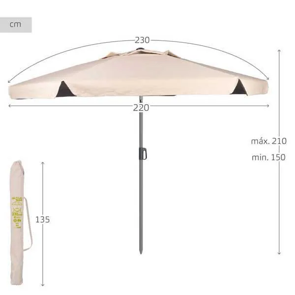 Aktive 62338 Uv50 Ø Stor Tiltbar Sekskantet Vindtett Hageparasoll 230 Cm, Beige, One Size Aktive 62338 Uv50 Ø Stor Tiltbar Sekskantet Vindtett Hageparasoll 230 Cm, Beige, One Size