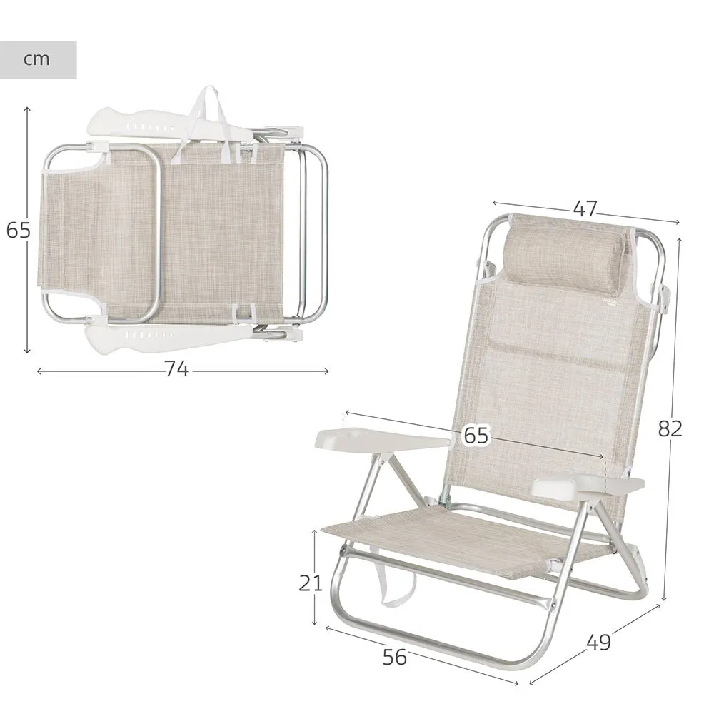 Aktive 62667 Flerposisjons Sammenleggbar Lenestol unisex, Beige, One Size