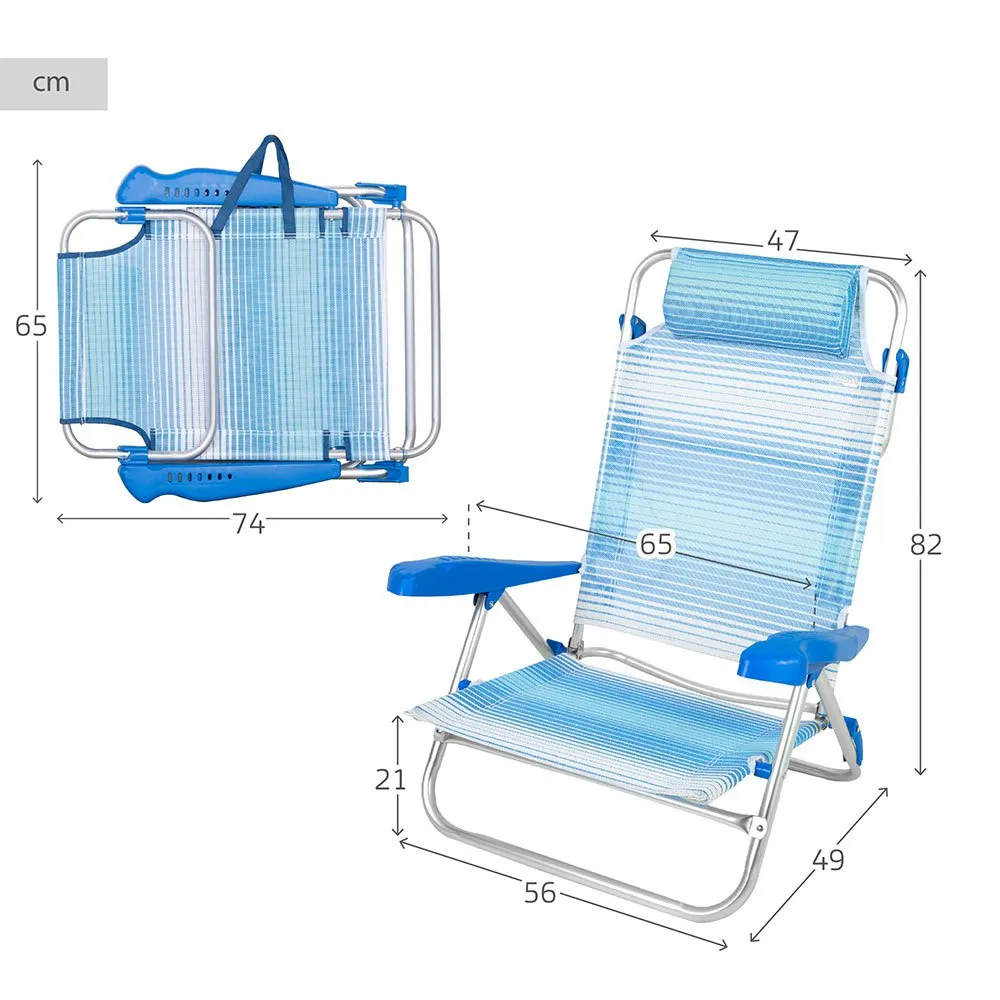 Aktive 62669 Flerposisjons Sammenleggbar Lenestol unisex, Striped blue, One Size