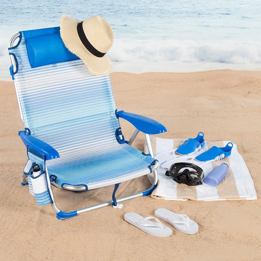 Aktive 62671 Lav Sammenleggbar Stol I Flere Posisjoner Av Aluminium unisex, Striped blue, One Size Aktive 62671 Lav Sammenleggbar Stol I Flere Posisjoner Av Aluminium unisex, Striped blue, One Size