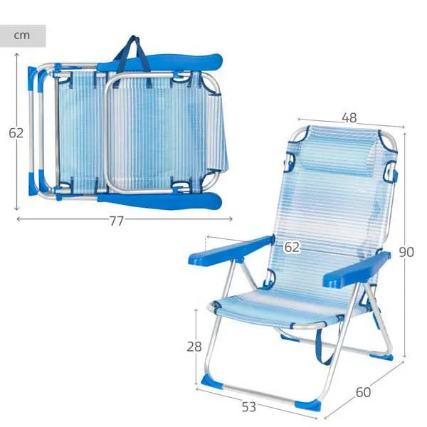 Aktive 62672 Sammenleggbar Stol Med Flere Posisjoner 53x60x90 Cm unisex, Blue stripes, One Size Aktive 62672 Sammenleggbar Stol Med Flere Posisjoner 53x60x90 Cm unisex, Blue stripes, One Size
