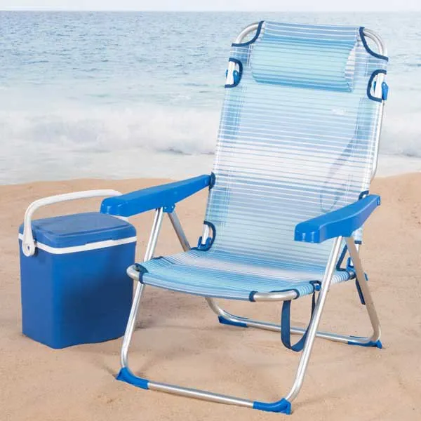 Aktive 62672 Sammenleggbar Stol Med Flere Posisjoner 53x60x90 Cm unisex, Blue stripes, One Size Aktive 62672 Sammenleggbar Stol Med Flere Posisjoner 53x60x90 Cm unisex, Blue stripes, One Size