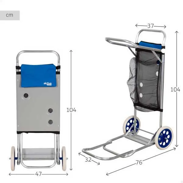 Aktive 62683 Sammenleggbar Strandvogn Med Store Hjul 47x75x104 Cm unisex, Blue / grey, One Size