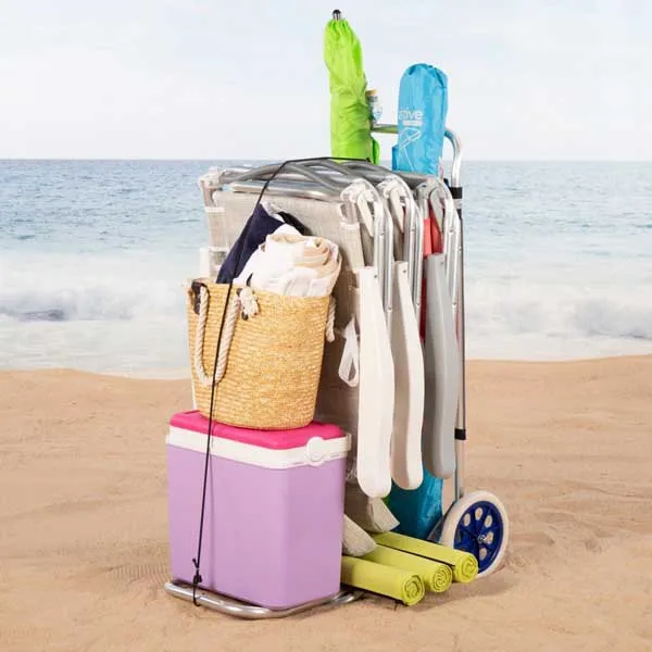 Aktive 62683 Sammenleggbar Strandvogn Med Store Hjul 47x75x104 Cm unisex, Blue / grey, One Size