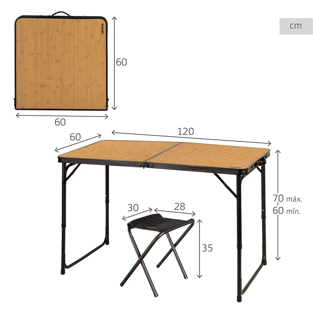 Aktive 63162 Klappbord Med Benker unisex, Bamboo, One Size Aktive 63162 Klappbord Med Benker unisex, Bamboo, One Size