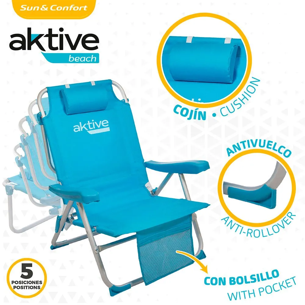 Aktive Aluminium Sammenleggbar Stolryggsekk 5 Posisjoner 66x58x80 Cm unisex, Blue, One Size