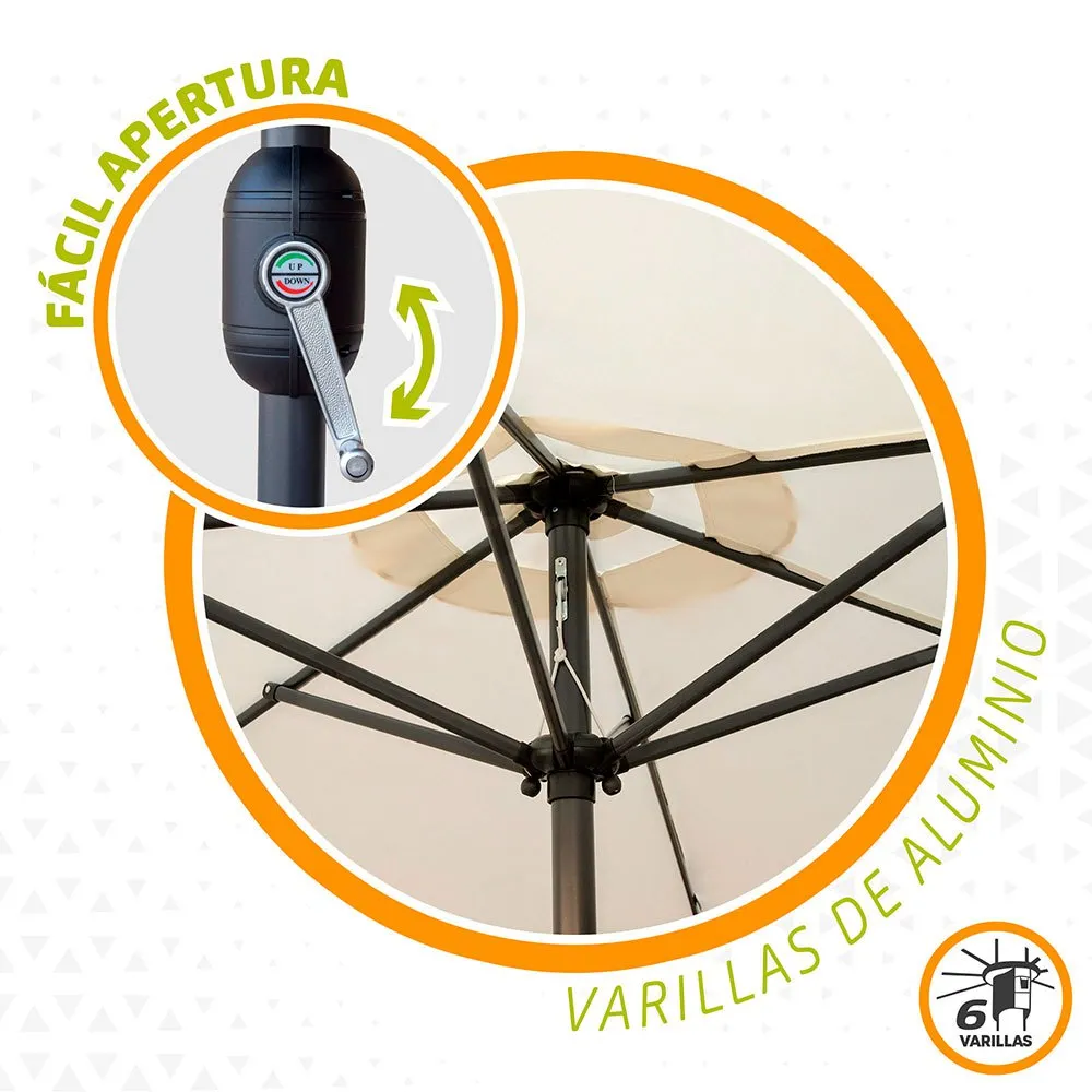 Aktive Aluminium Sekskantet Parasoll Med Uv-beskyttelse Og Stang 270 Cm 38 Mm 240 Cm unisex, Beige, One Size