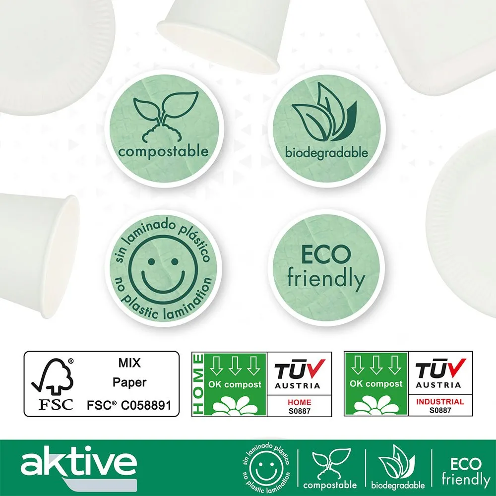Aktive Biologisk Nedbrytbart Engangsservise 180 Stykker, White, One Size