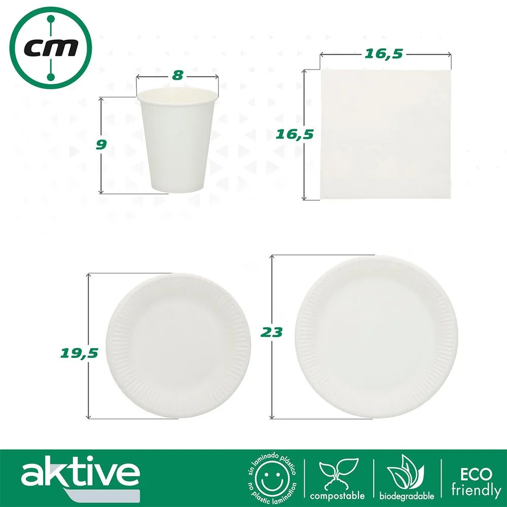 Aktive Biologisk Nedbrytbart Engangsservise 180 Stykker, White, One Size