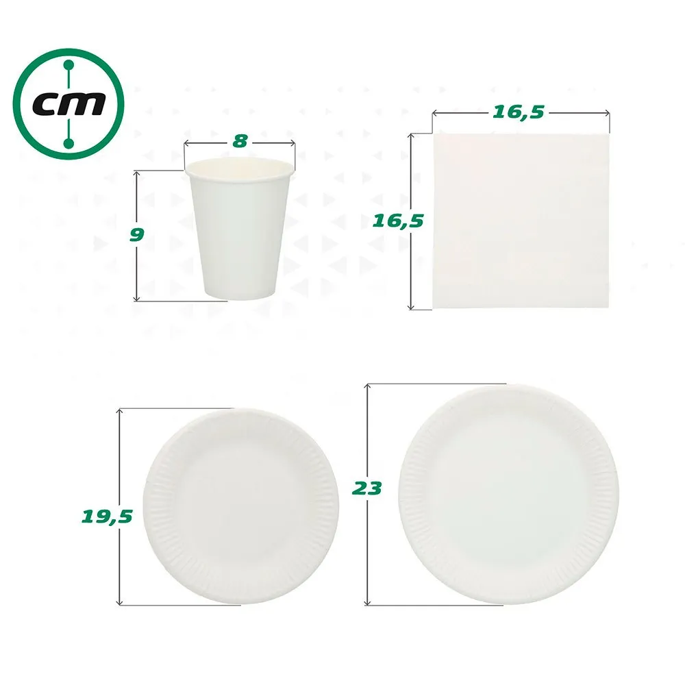 Aktive Biologisk Nedbrytbart Engangsservise 180 Stykker, White, One Size