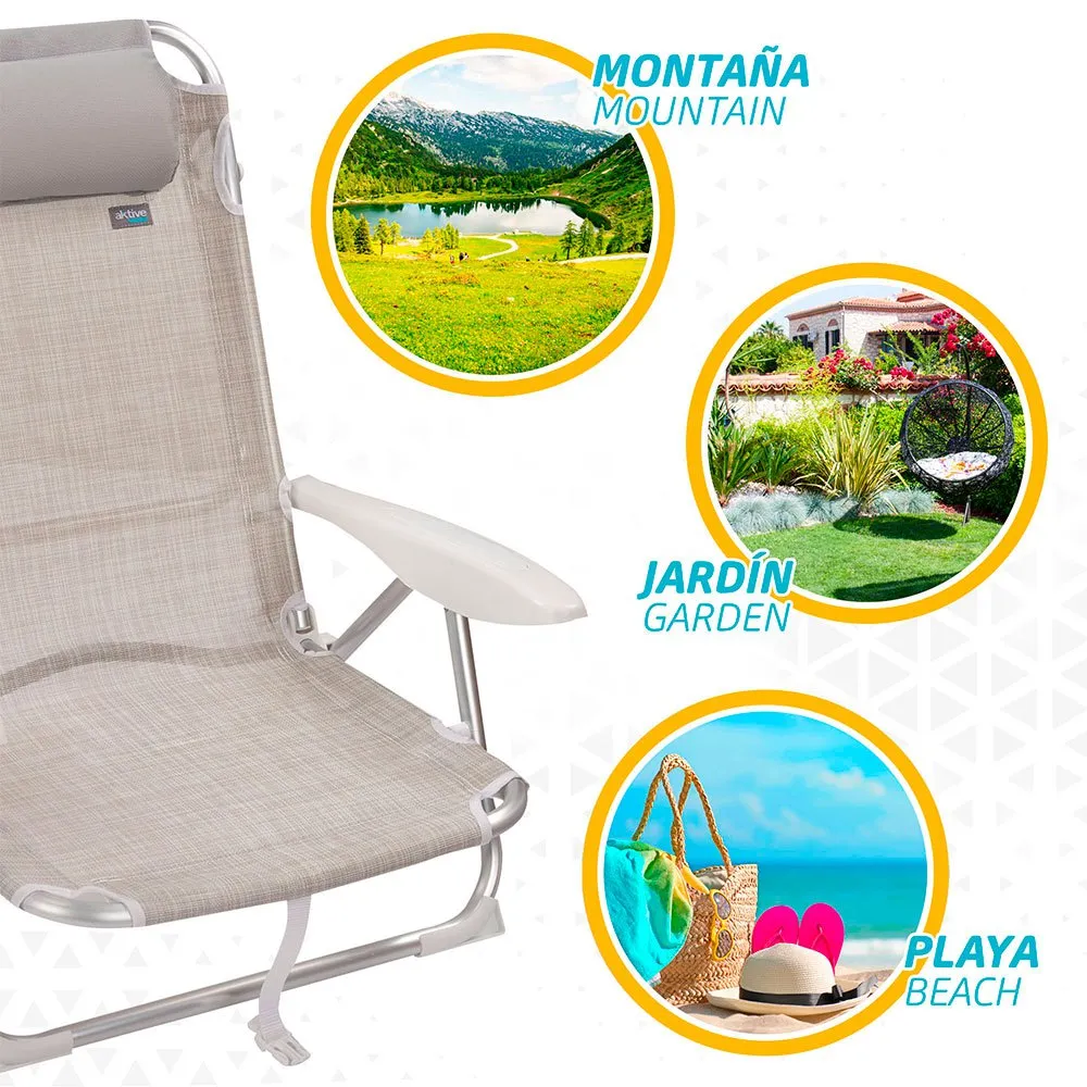 Aktive Flerposisjons Sammenleggbar Strandstol I Aluminium Refurbished unisex, Beige, One Size Aktive Flerposisjons Sammenleggbar Strandstol I Aluminium Refurbished unisex, Beige, One Size