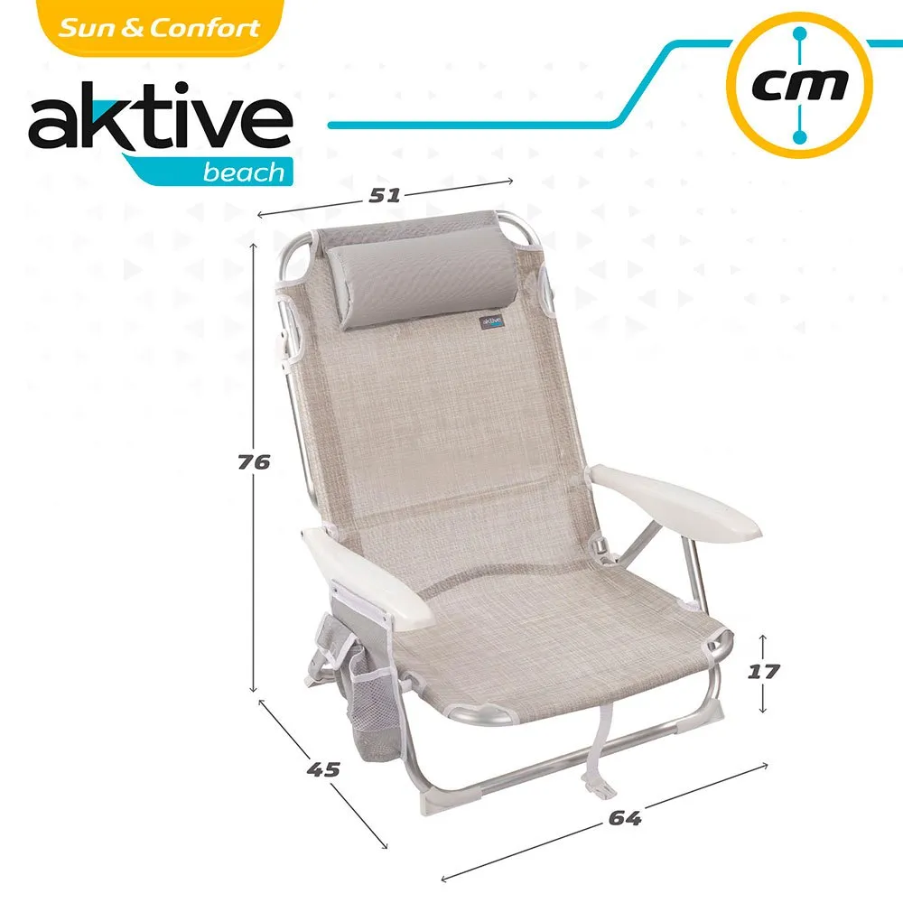 Aktive Flerposisjons Sammenleggbar Strandstol I Aluminium Refurbished unisex, Beige, One Size Aktive Flerposisjons Sammenleggbar Strandstol I Aluminium Refurbished unisex, Beige, One Size