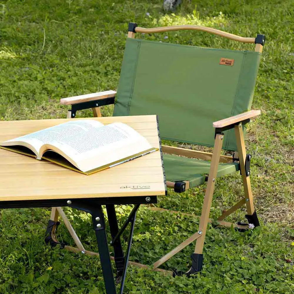 Aktive Glamping 52x45x62 Cm Low Stol Refurbished, Green / brown, One Size