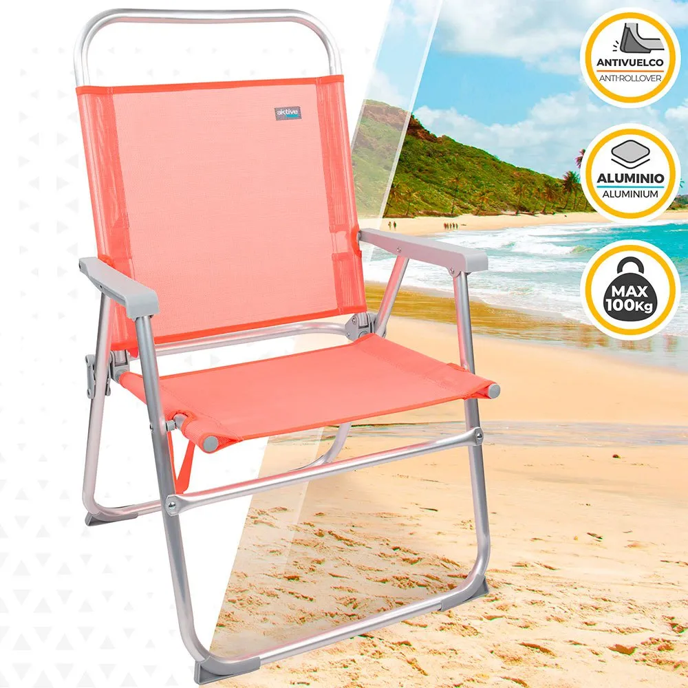 Aktive Høy Sammenleggbar Strandstol I Aluminium unisex, Coral, One Size