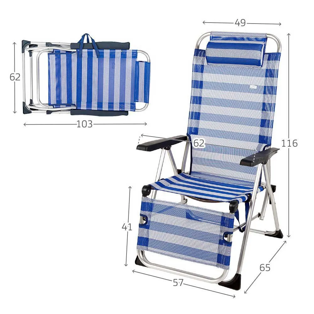 Aktive Justerbar Strandseng Med Pute Refurbished, Blue / white, 75 x 63 x 43-114cm Aktive Justerbar Strandseng Med Pute Refurbished, Blue / white, 75 x 63 x 43-114cm