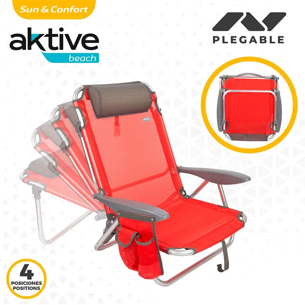 Aktive Justerbar Strandstol Med Pute unisex, Red, One Size