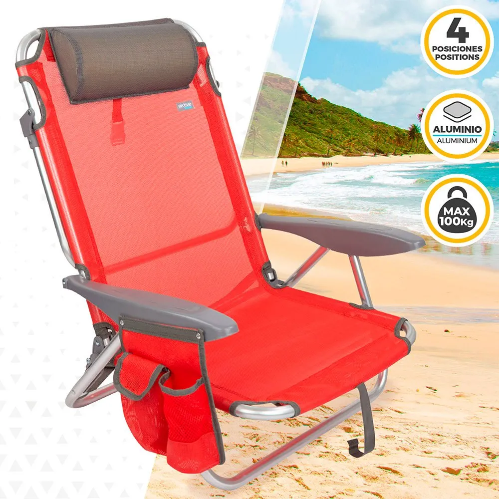 Aktive Justerbar Strandstol Med Pute unisex, Red, One Size