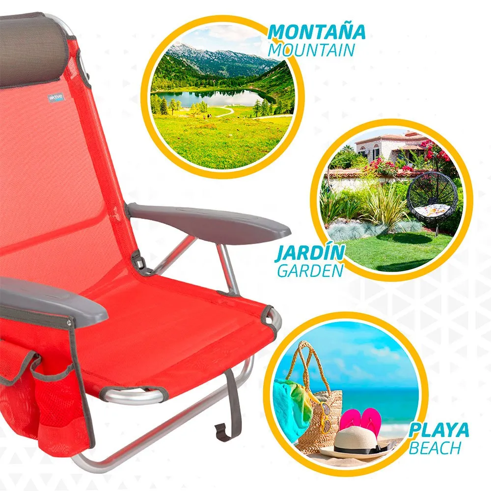 Aktive Justerbar Strandstol Med Pute unisex, Red, One Size