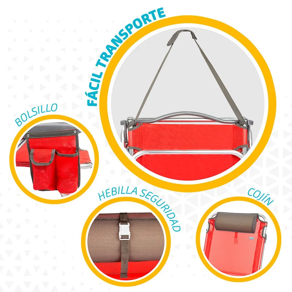 Aktive Justerbar Strandstol Med Pute unisex, Red, One Size